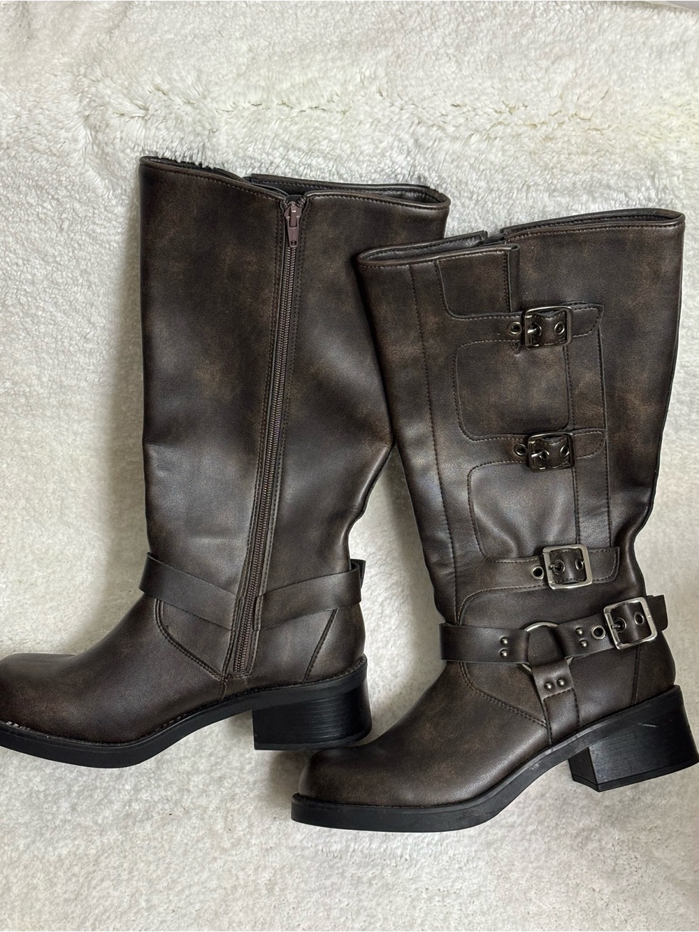 Madden NYC Distressed Brown Faux Leather Moto Buckle Women’s Boots Size 8
